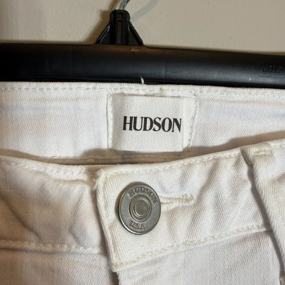 Hudson Bacara Low Rise Crop Straight Leg Cuffed Denim Jeans Women's 24 White NWT